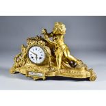 A 19th Century French Guilt Metal Cased Mantel Clock by Henri Marc of Paris, the 3ins diameter white