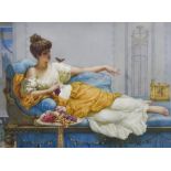 Augustus Jules Bouvier (1825-1881) - Watercolour - Full-length portrait of a female beauty reclining