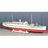 A Scratch Built Model of "Asturias" Hospital Ship, approximately 61ins long, on white painted stand