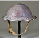 A World War II British Steel Helmet, NFS, single deal to front, marked inside "Packworth. 36 area