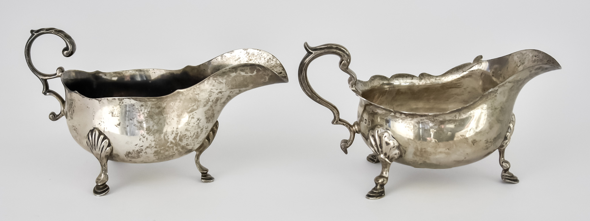 Two George V Silver Oval Sauce Boats, one by Johnson, Walker & Tolhurst, London 1916, with shaped