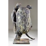 20th Century School - Bronze Sculpture of two lizards scaling a rock, of naturalistic form on a