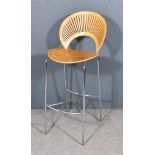 Nanna Ditzel (1923-2005) - "Trinidad Bar Stool", fretted plywood back and seat, on chrome