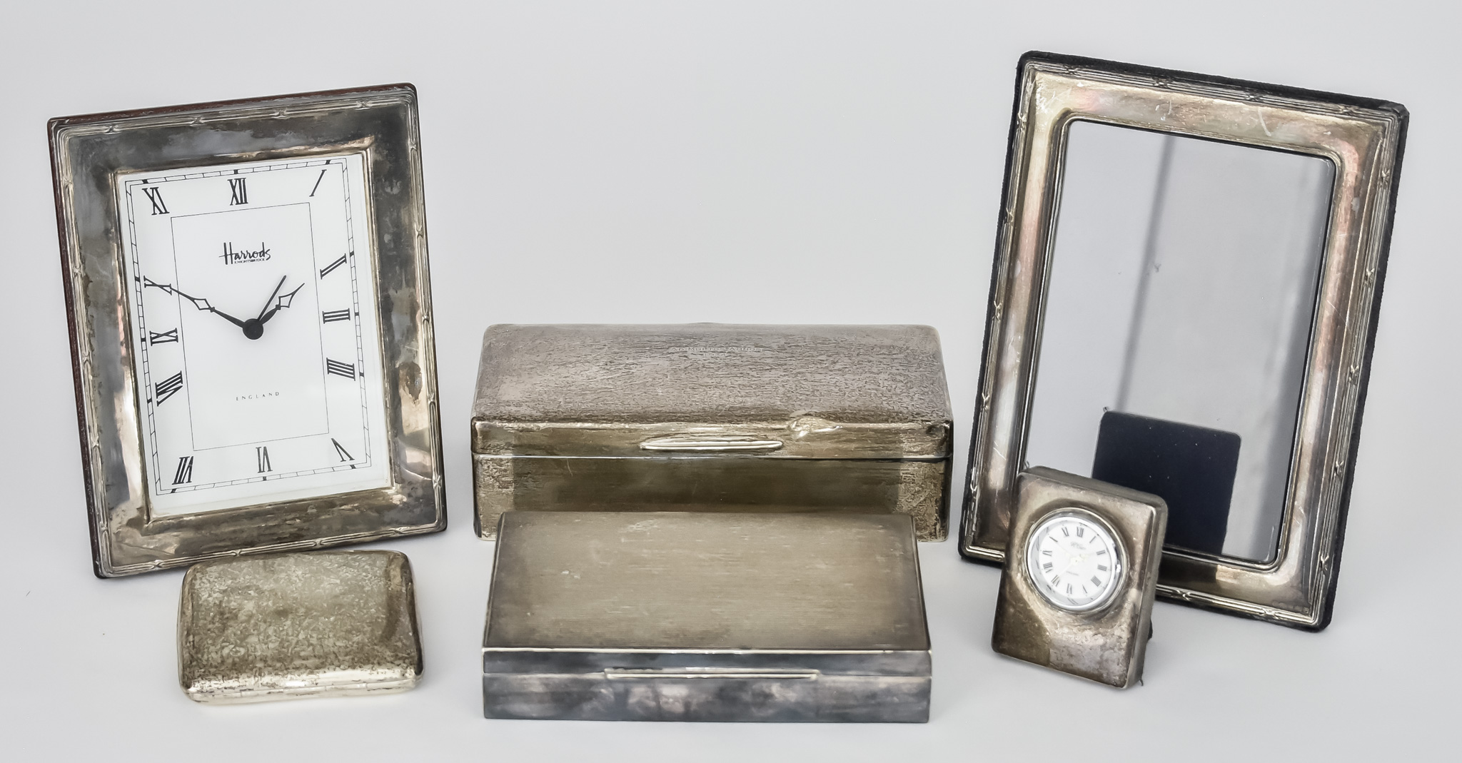 A Continental Sterling Silver Rectangular Cigarette Box and Mixed Silver Ware, the cigarette box