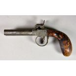 A Continental Double Barreled Turn Barrel Pistol, percussion, .10mm calibre, bright metal action