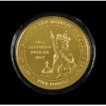 A 2017 Elizabeth II 'Sapphire Jubilee' 22 Carat Gold Five Pound Coin, in Jubilee Mint fitted case