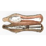An 18th Century German Silvery Metal and Steel Three-piece Travelling Set, comprising - knife,