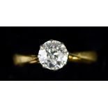 An 18ct Gold Solitaire Diamond Ring, Modern, set with a solitaire diamond, approximately 1ct, size