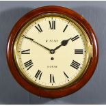 A 19th Century Mahogany Cased Dial Wall Clock by R Neale of Dover, the 12ins cream metal dial with