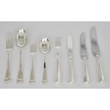 An Elizabeth II Silver Old English and Rat Tail Pattern Table Service for Twelve Place Settings,