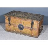 A 17th Century German Painted Steel "Armada" Chest, with strapwork reinforcing and heavy carrying