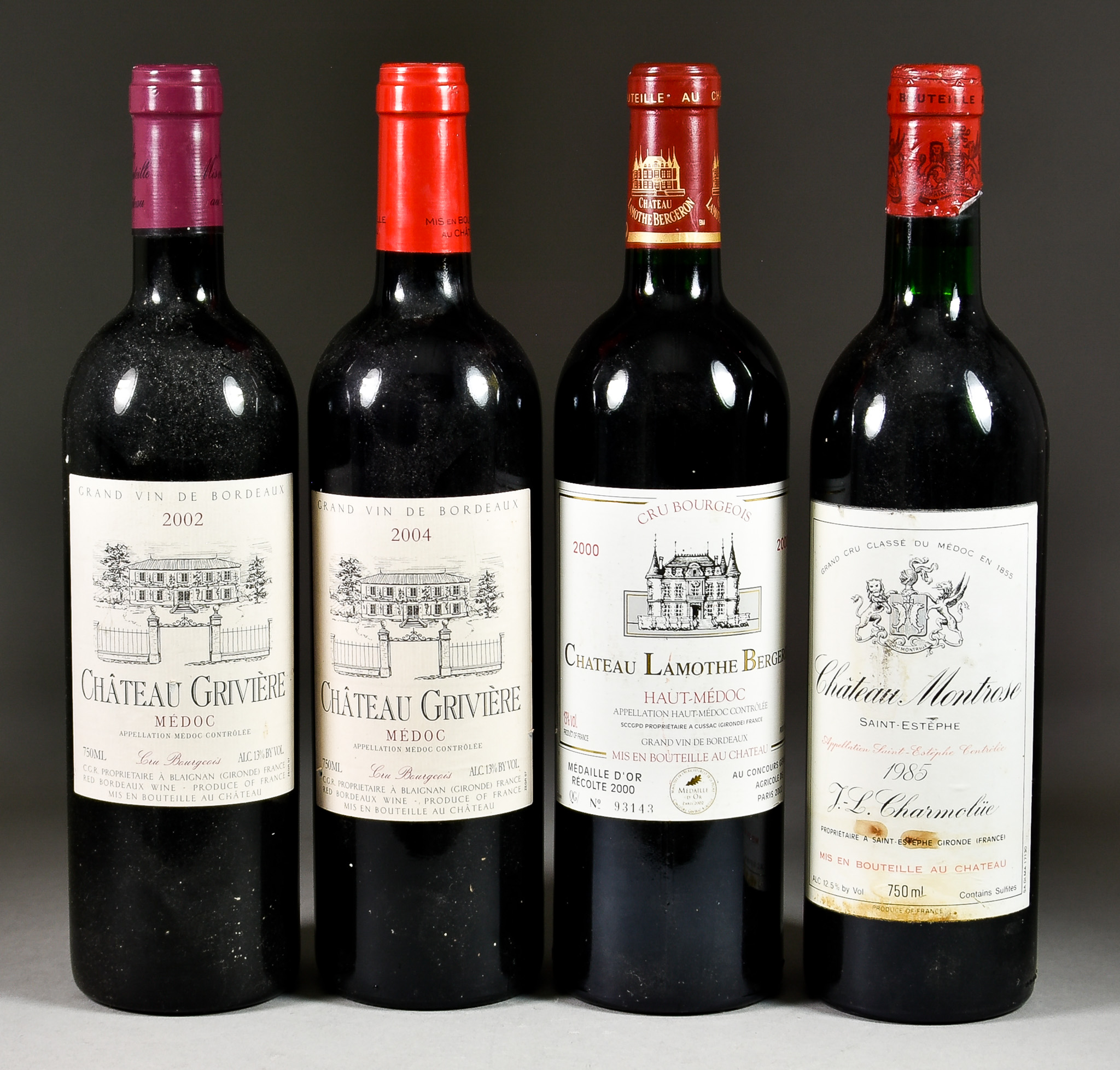 Four Bottles of Red Wine, comprising - two 2004 Chateau Griviere Medoc, Chateau Lamothe Bergeron