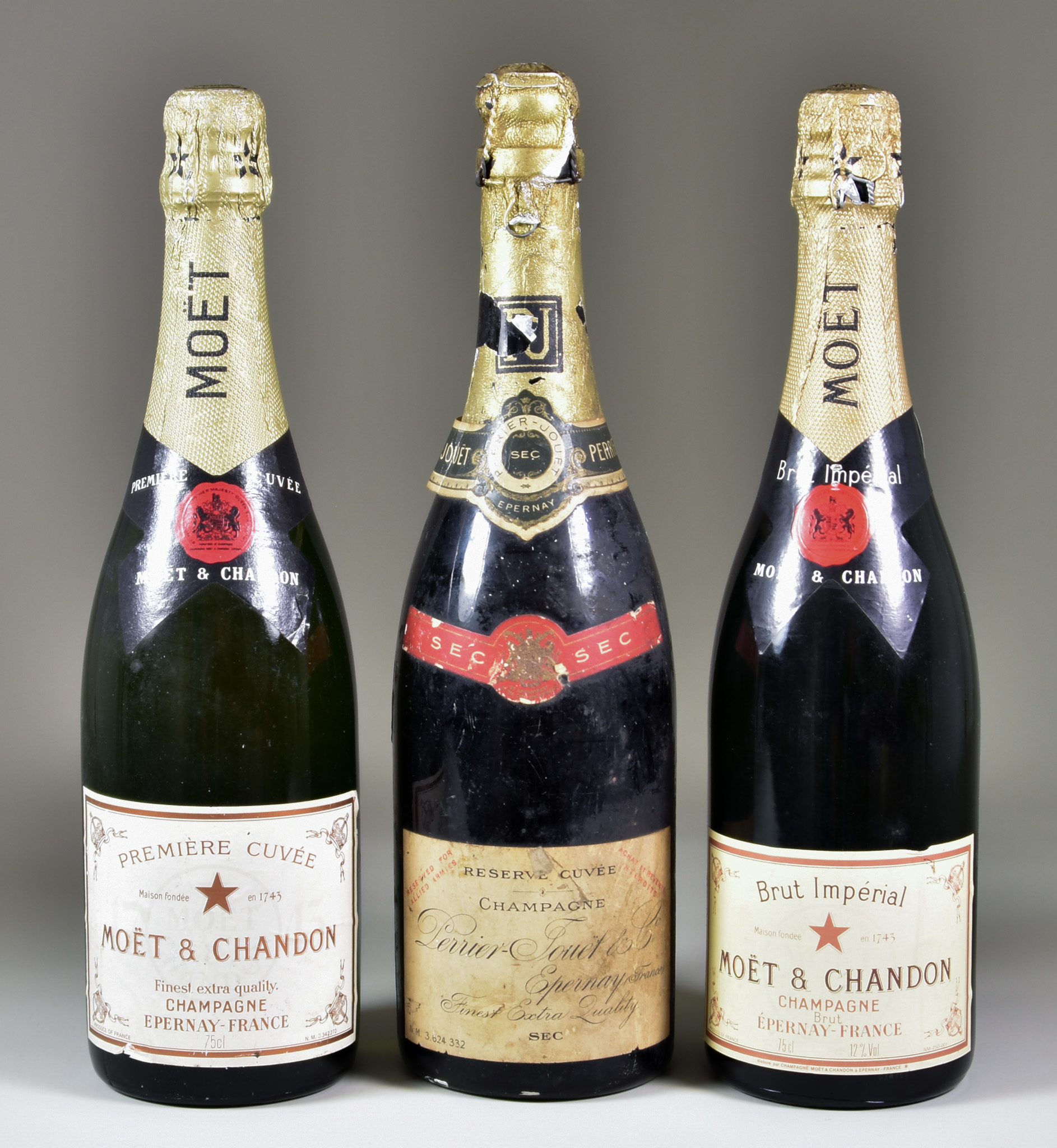 Three Bottles of Champagne, comprising - one bottle of interest by Perrier-Jouet, reserve Cuvee,