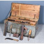 A Carpenter's Stained Pine Chest, Early 20th Century, containing a comprehensive range of