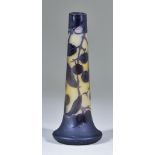 A D'Argental Cameo Glass Vase, of cylindrical tapered form, cased in magenta over a yellow and