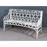 A White Painted Aluminium Garden Bench in the "Coalbrookdale" Manner, the back cast with