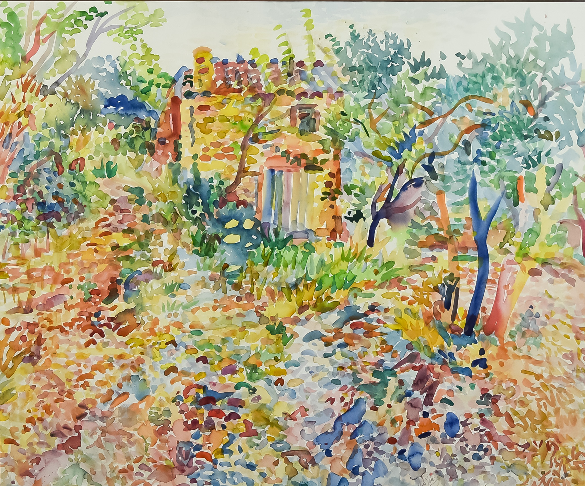 ***Fred Yates (1922-2008) - Watercolour - Garden scene, with cottage to background, signed, 25.