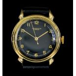 A Gentleman's Manual Wind Wristwatch by J W Benson of London, 34mm diameter 18ct gold case, black