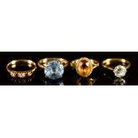 A Mixed Lot of Gem Set Rings, Modern, comprising - three 9ct gold rings, two with coloured gems