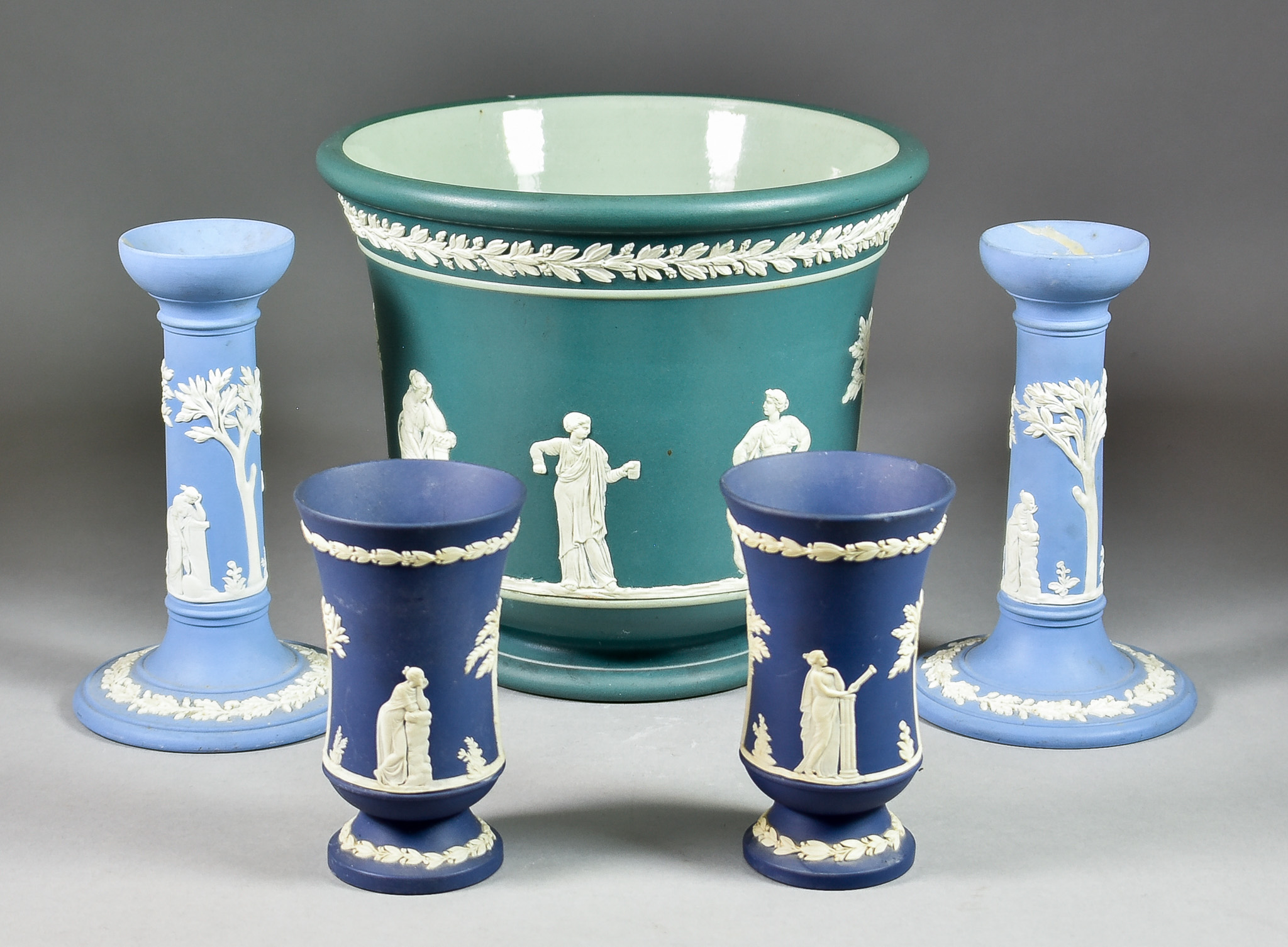 A Quantity of 20th Century Jasper Ware, mostly by Wedgwood, including - a Dodson green jasper ware