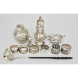 An 18th Century Silvery Metal and Whalebone Handled Punch Ladle and Mixed Silver Ware, the punch