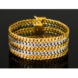 An 18ct Bi-Coloured Gold Flat link Bracelet, Modern, 190mm x 25mm, gross weight 85.3g
