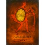 Late 19th Century Reverse Print on Glass - "Aquarius, January 21st to February 19th. Of the planet