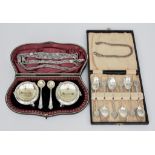 A Pair of Edward VII Silver Circular Salts and Six George V Silver Teaspoons, the salts by George