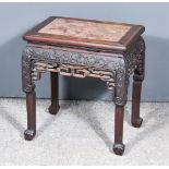 A Chinese Rosewood Rectangular Jardiniere Stand, 19th Century, with pink flecked marble slab to