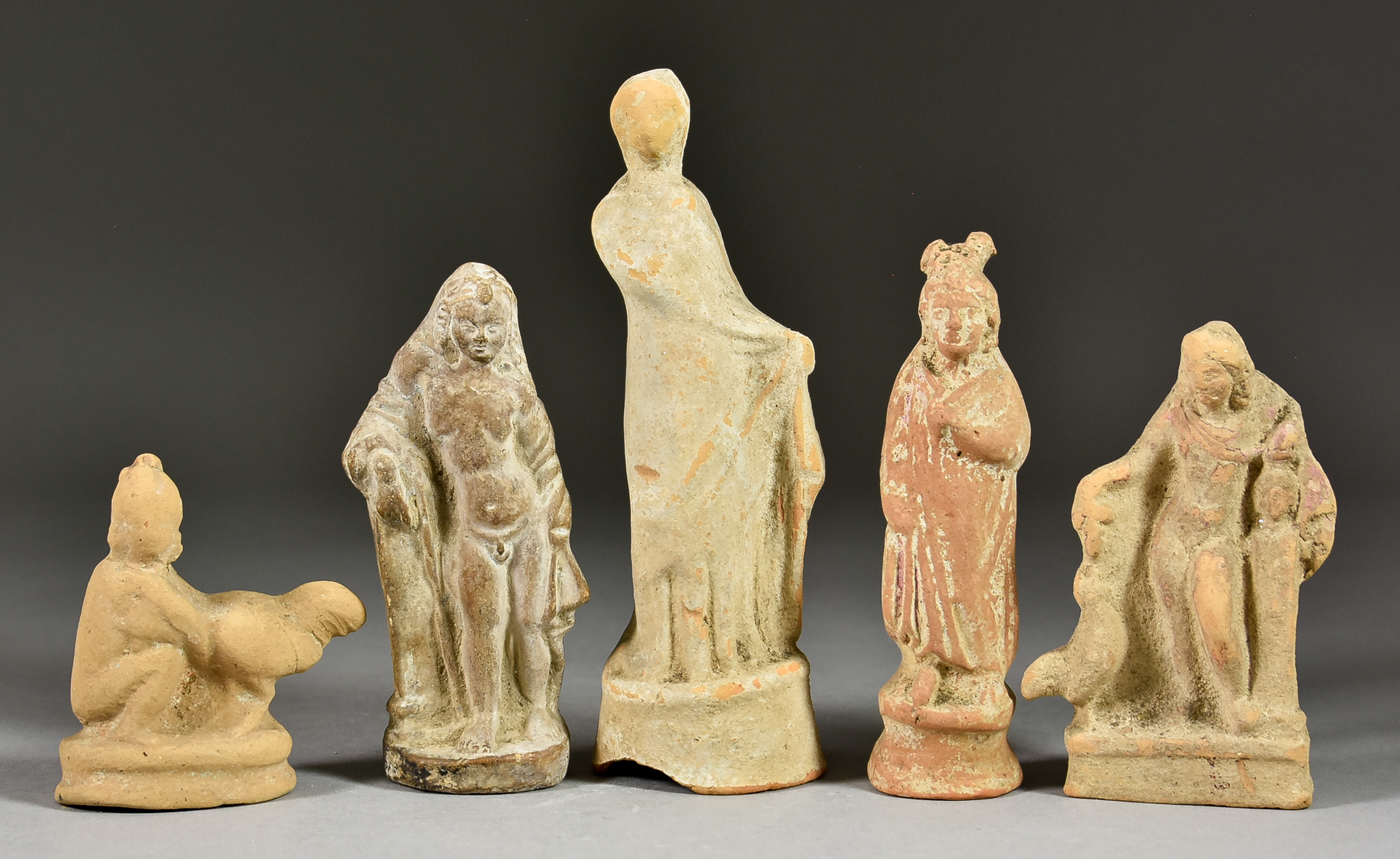 A Small Collection of Primarily Greek Pipe Clay Figures, including - young boy with cockerel, 3.