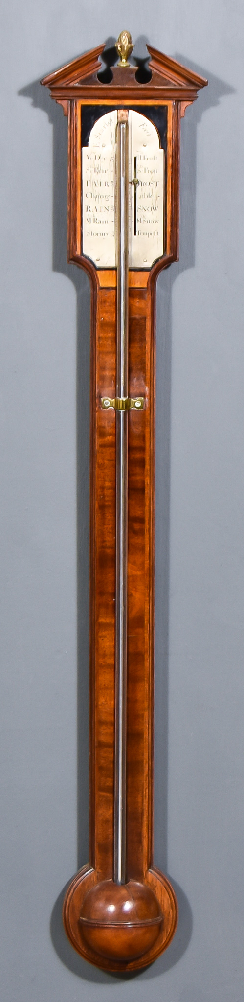 A 19th Century Mahogany Stick Barometer and Thermometer and One Other Stick Barometer, the barometer