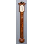 A 19th Century Mahogany Stick Barometer and Thermometer and One Other Stick Barometer, the barometer