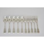 A Set of Ten Victorian Silver Fiddle Pattern Dessert Forks and Five Dessert Spoons and Mixed