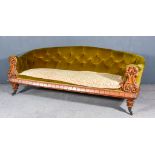 An Victorian Mahogany Three Seat Settee, upholstered in green dralon, the back buttoned, with floral