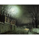 W. Morgam (19th Century) - Oil painting - Moonlit street scene with figure by gas lamp, signed and