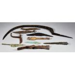 A Collection of Roman Metal Antiquities, including - a sickle with stamp, 16ins, and an iron