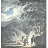 Attributed to J. H. Mortimer (1741-1779) - Watercolour - Four figures around a campfire in a moonlit