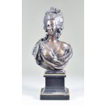 20th Century School - Brown patinated bronze bust of Marie Antoinette, on black marble square base