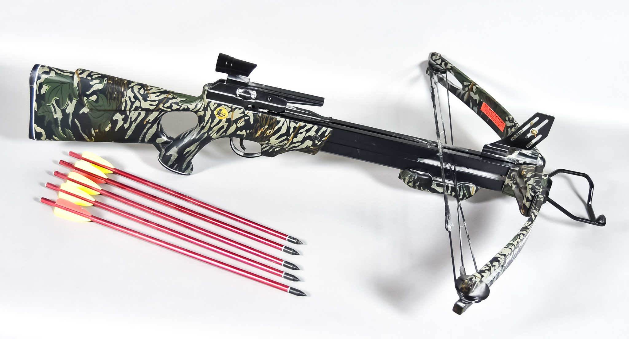 A Compound Hunting Cross Bow, by X Bows Ltd., with a quantity of bolts, a re-curved long bow, by