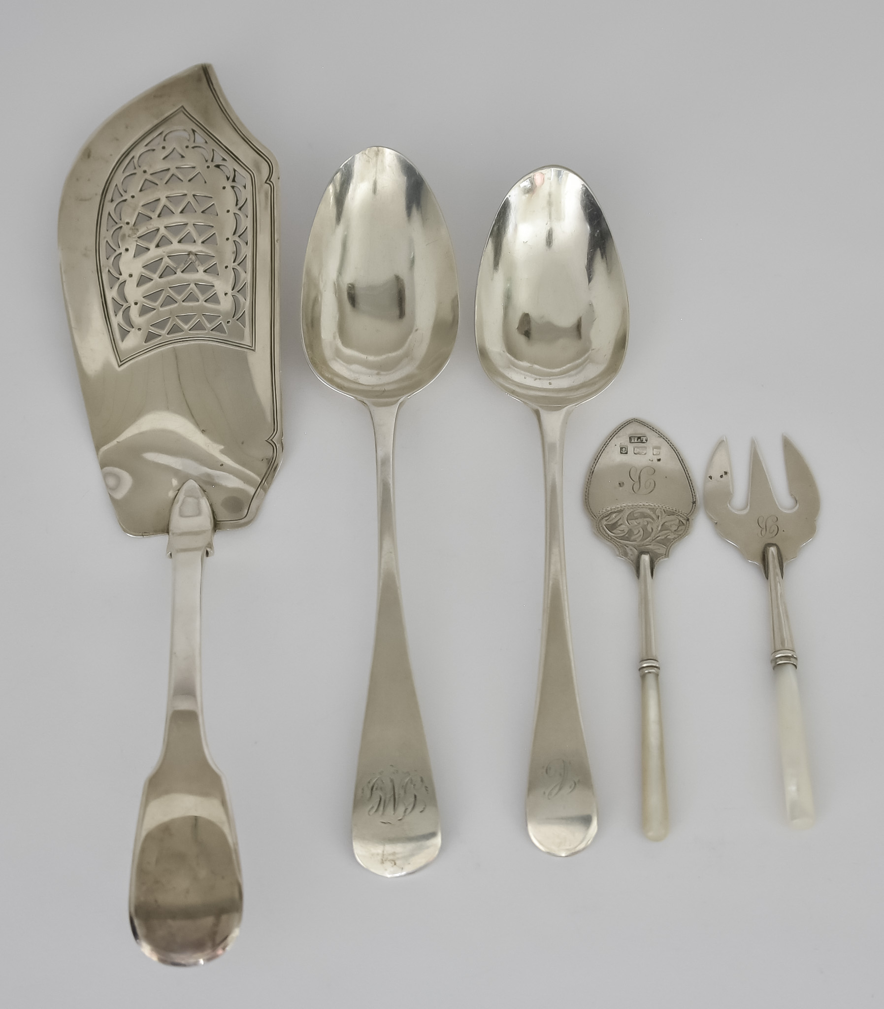 A George III Silver Fiddle Pattern Fish Slice and Mixed Silver Ware, the fish slice by William