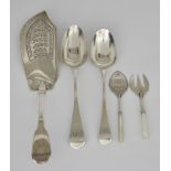 A George III Silver Fiddle Pattern Fish Slice and Mixed Silver Ware, the fish slice by William