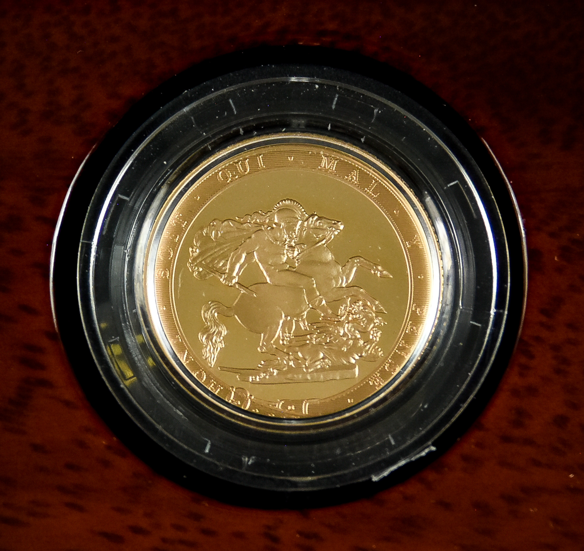 A 2017 Elizabeth II 'The Piedfort' Sovereign, in Royal Mint wood-effect presentation case with