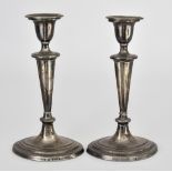 A Pair of George III Silver Oval Pillar Candlesticks of Neo-Classical Design, by I.S & Co. Sheffield