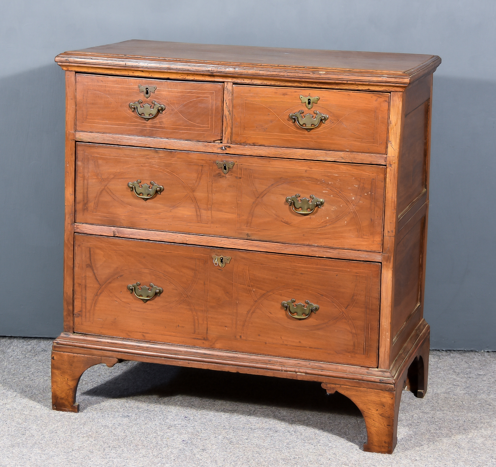 A 19th Century Panelled Walnut and Oak Chest, with oak panel to top and moulded edge, fitted two