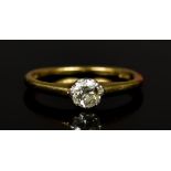 A Solitaire Diamond Ring, 20th Century, 18ct yellow gold set with a solitaire brilliant cut white