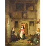 Hendricus Johannes Scheeres (1829-1864) - Oil painting - Two females in panelled pantry with