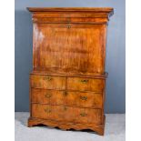 An 18th Century Figured Walnut and Inlaid Secretaire Abbatant, the upper part with moulded