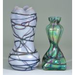 A Loetz Mother of Pearl Iridescent Glass Vase, with veined or threaded decoration, 8.25ins high