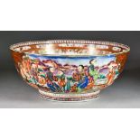 A Chinese Cantonese Porcelain Bowl, 19th Century, enamelled in colours with figures in landscapes,