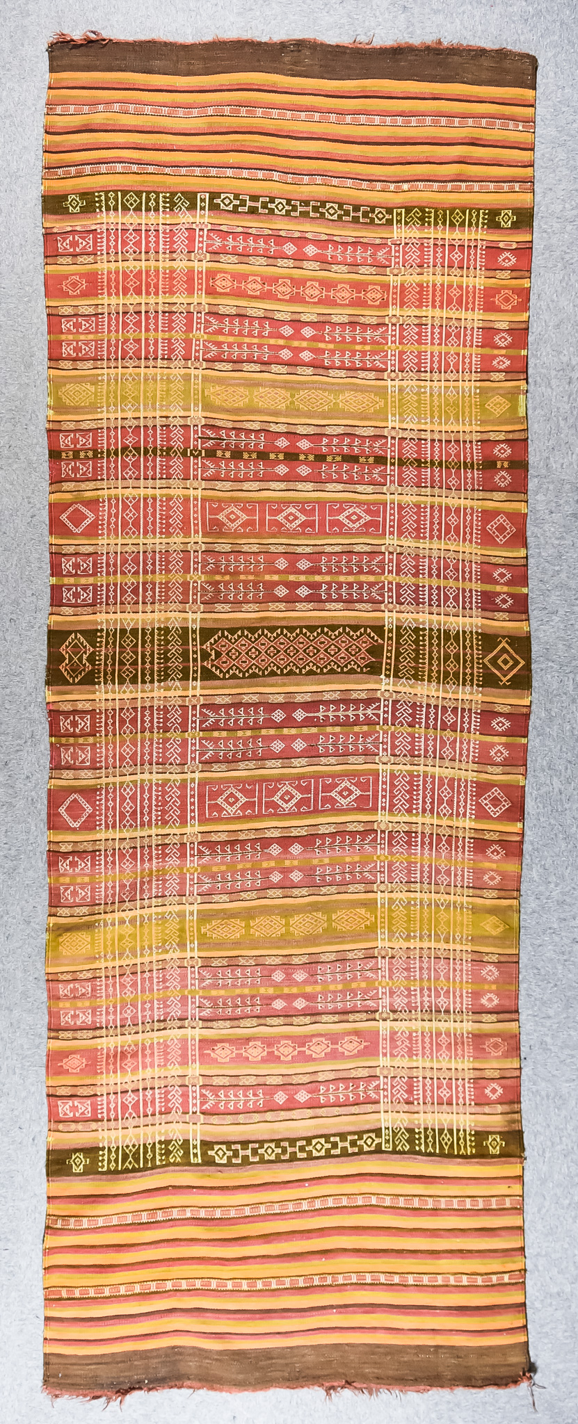 A Late 19th Century Qashqai Kelim, woven in colours, the field filled with stylised geometric and